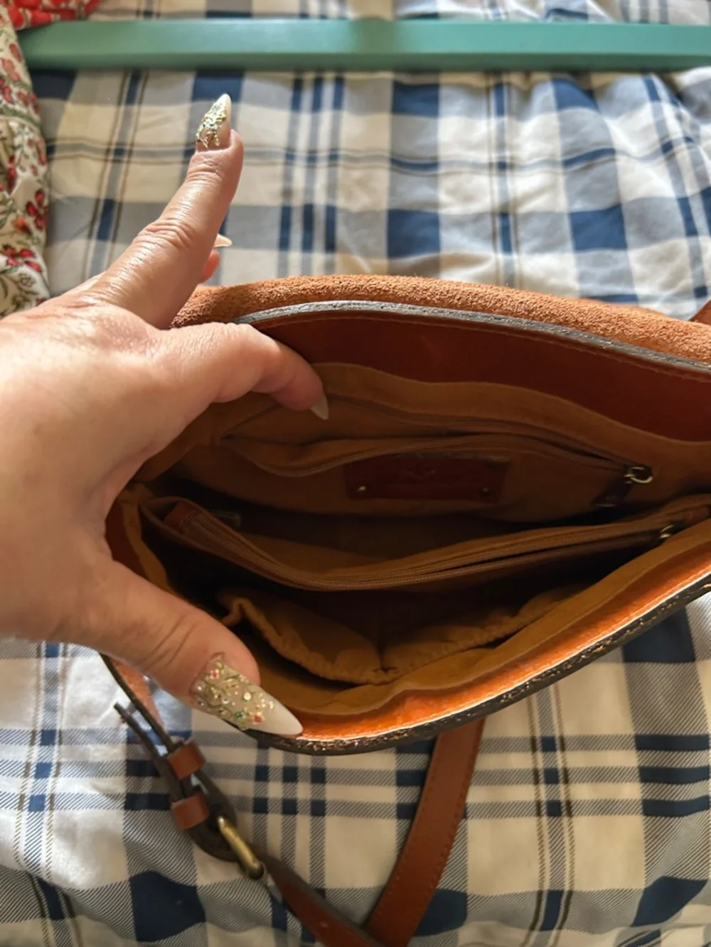 Patricia Nash Cognac Leather Crossbody with Signature Plaque - Picture 7 of 10